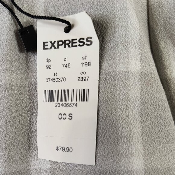 NEW Express Columnist Ankle Mid Rise Size 00 Short Stretch Grey Plaid Pants - Picture 3 of 11